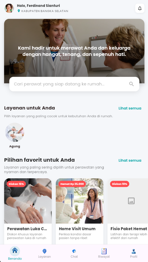 Prima Homecare mobile app screen